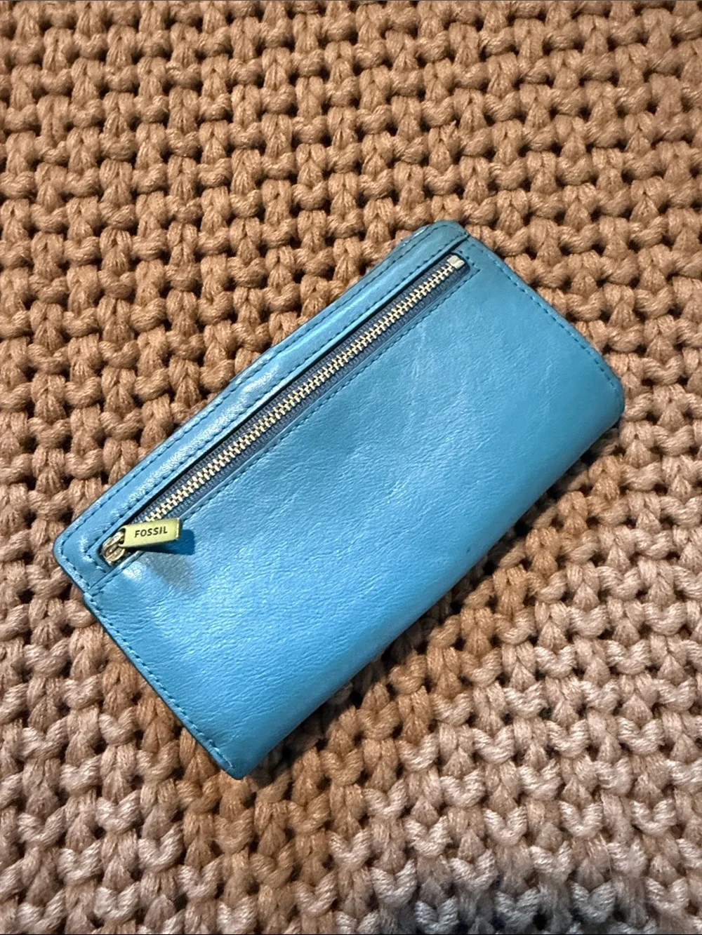 Fossil Blue Leather Wallet with Gold Accent